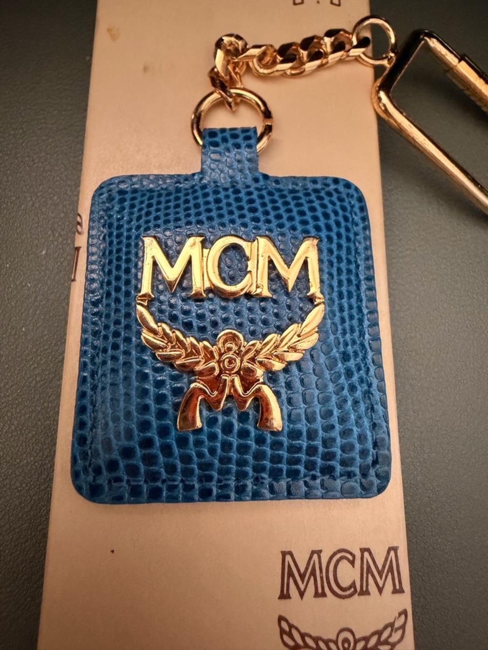 MCM Blue Pebbled Leather Keychain